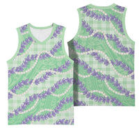 Pastel Green Hawaii Palaka Honohono Pikake Basketball Jersey Hawaiian Orchid Lei Polynesian Pattern - Polynesian Pride