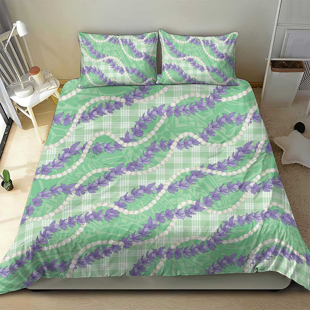Pastel Green Hawaii Palaka Honohono Pikake Bedding Set Hawaiian Orchid Lei Polynesian Pattern - Polynesian Pride