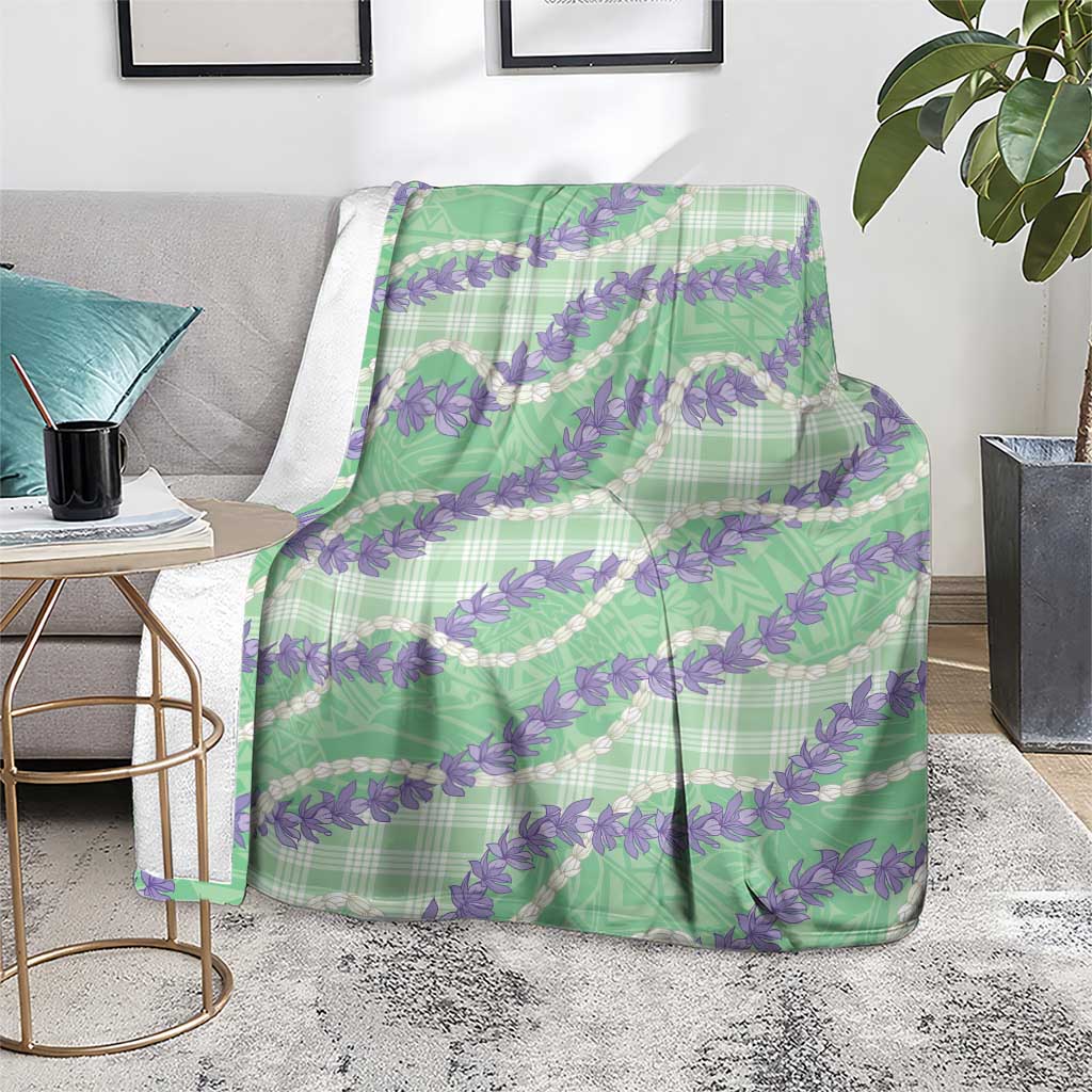 Pastel Green Hawaii Palaka Honohono Pikake Blanket Hawaiian Orchid Lei Polynesian Pattern - Polynesian Pride