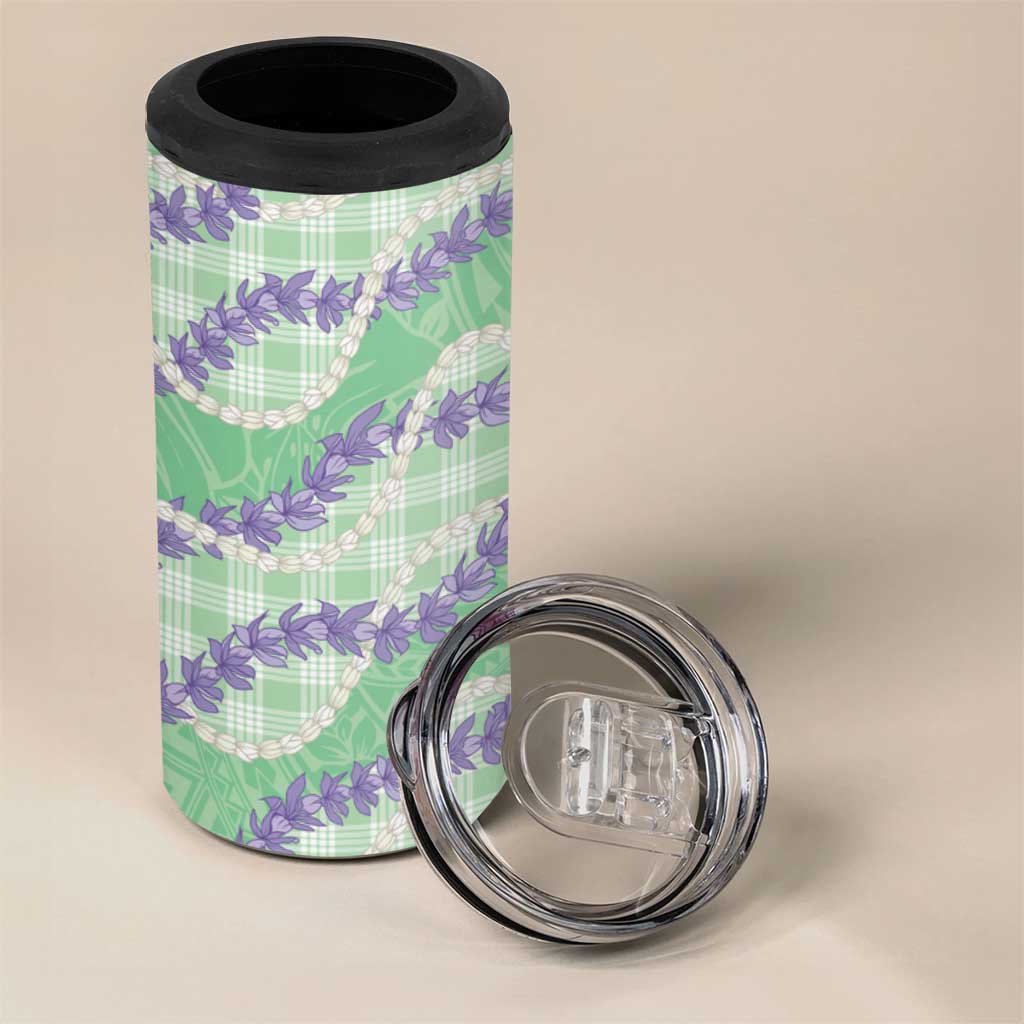 Pastel Green Hawaii Palaka Honohono Pikake 4 in 1 Can Cooler Tumbler Hawaiian Orchid Lei Polynesian Pattern - Polynesian Pride