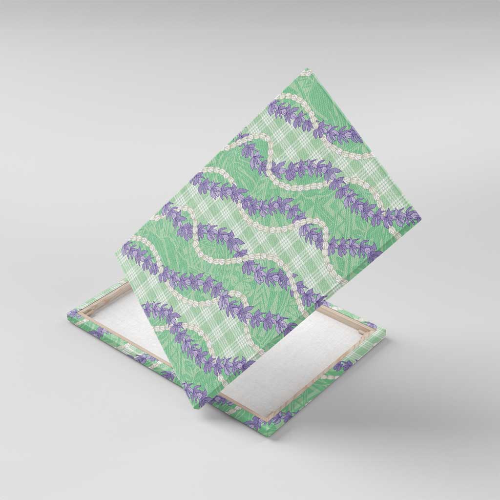 Pastel Green Hawaii Palaka Honohono Pikake Canvas Wall Art Hawaiian Orchid Lei Polynesian Pattern - Polynesian Pride