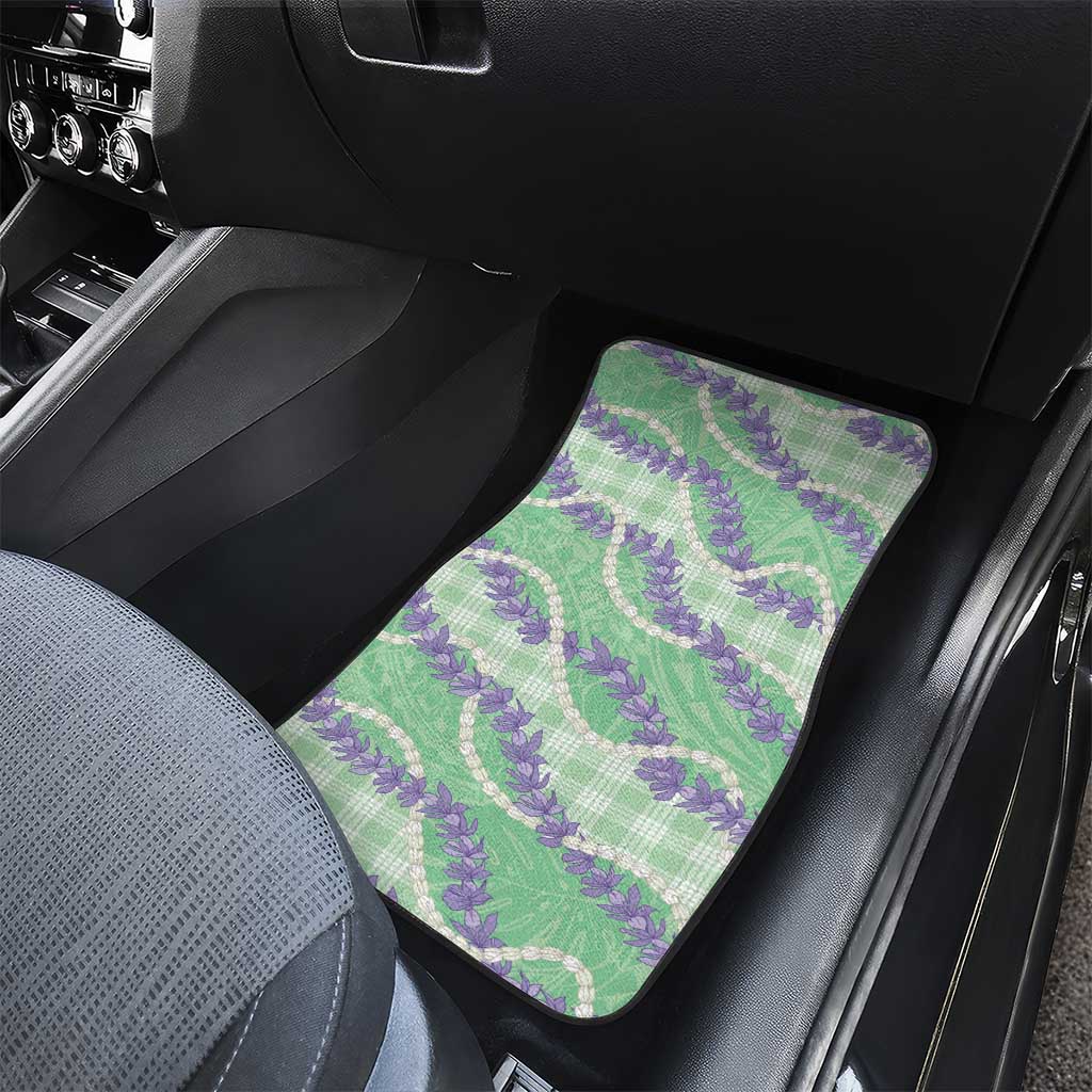 Pastel Green Hawaii Palaka Honohono Pikake Car Mats Hawaiian Orchid Lei Polynesian Pattern - Polynesian Pride