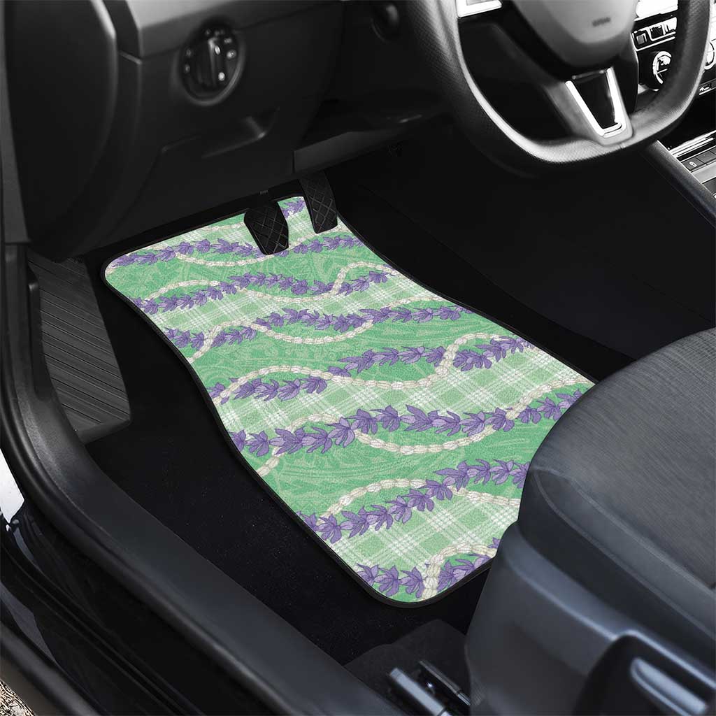 Pastel Green Hawaii Palaka Honohono Pikake Car Mats Hawaiian Orchid Lei Polynesian Pattern - Polynesian Pride