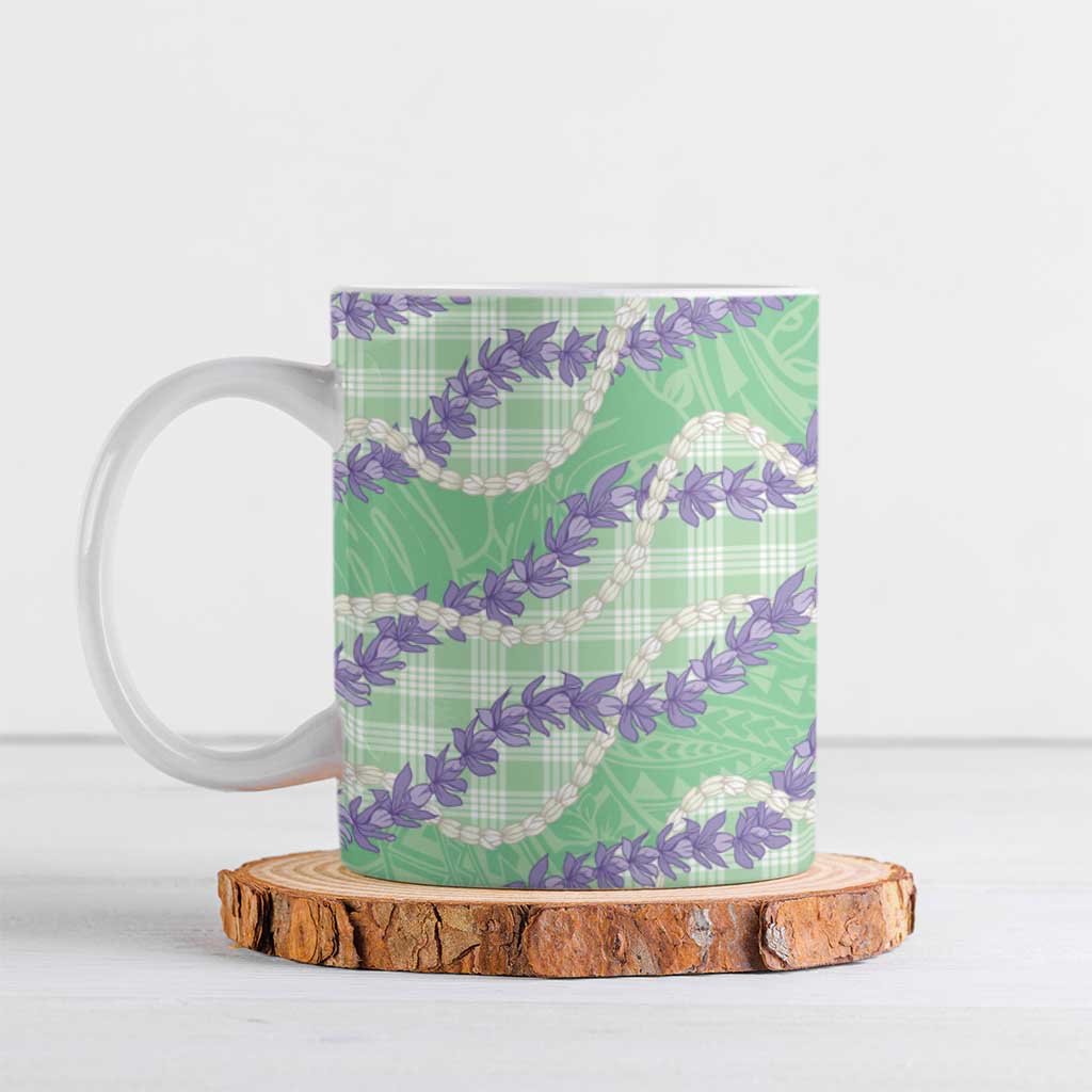 Pastel Green Hawaii Palaka Honohono Pikake Ceramic Mug Hawaiian Orchid Lei Polynesian Pattern - Polynesian Pride