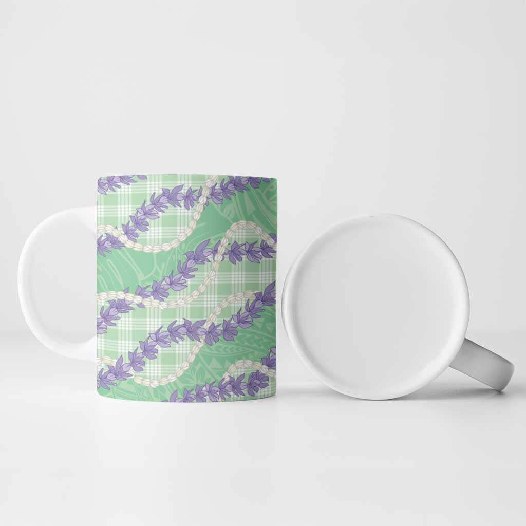 Pastel Green Hawaii Palaka Honohono Pikake Ceramic Mug Hawaiian Orchid Lei Polynesian Pattern - Polynesian Pride