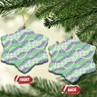 Pastel Green Hawaii Palaka Honohono Pikake Ceramic Ornament Hawaiian Orchid Lei Polynesian Pattern - Polynesian Pride