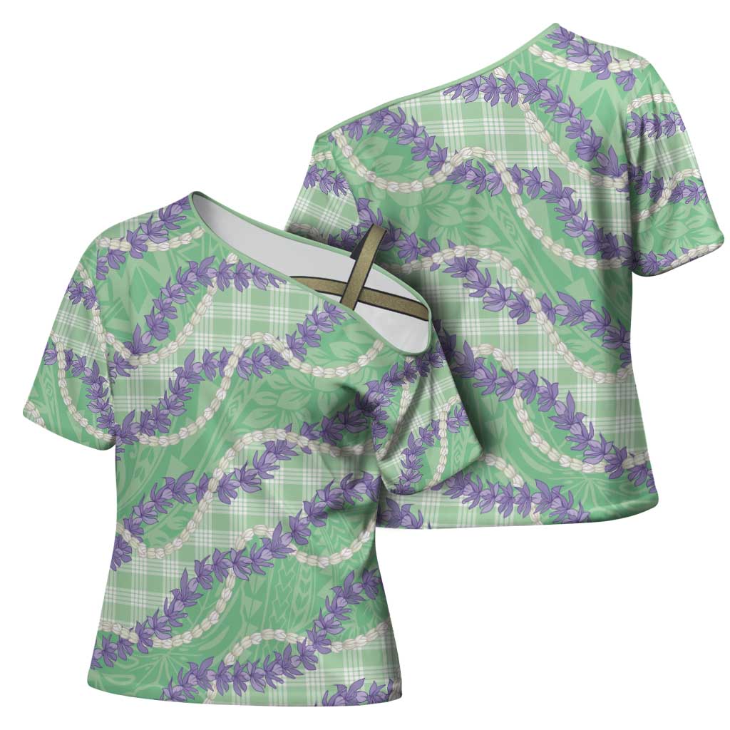 Pastel Green Hawaii Palaka Honohono Pikake Cross Shoulder Shirt Hawaiian Orchid Lei Polynesian Pattern - Polynesian Pride