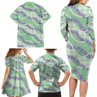 Pastel Green Hawaii Palaka Honohono Pikake Family Matching Long Sleeve Bodycon Dress and Hawaiian Shirt Hawaiian Orchid Lei Polynesian Pattern - Polynesian Pride