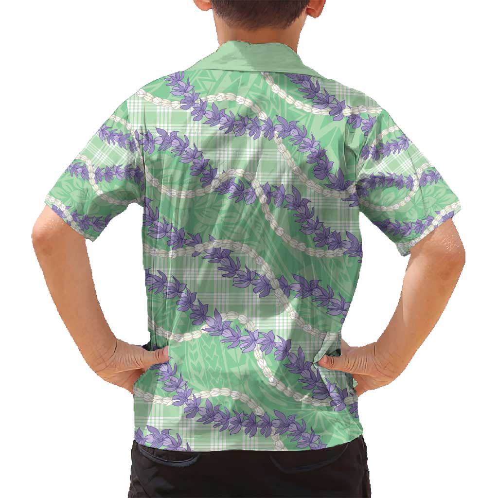 Pastel Green Hawaii Palaka Honohono Pikake Family Matching Off Shoulder Short Dress and Hawaiian Shirt Hawaiian Orchid Lei Polynesian Pattern - Polynesian Pride