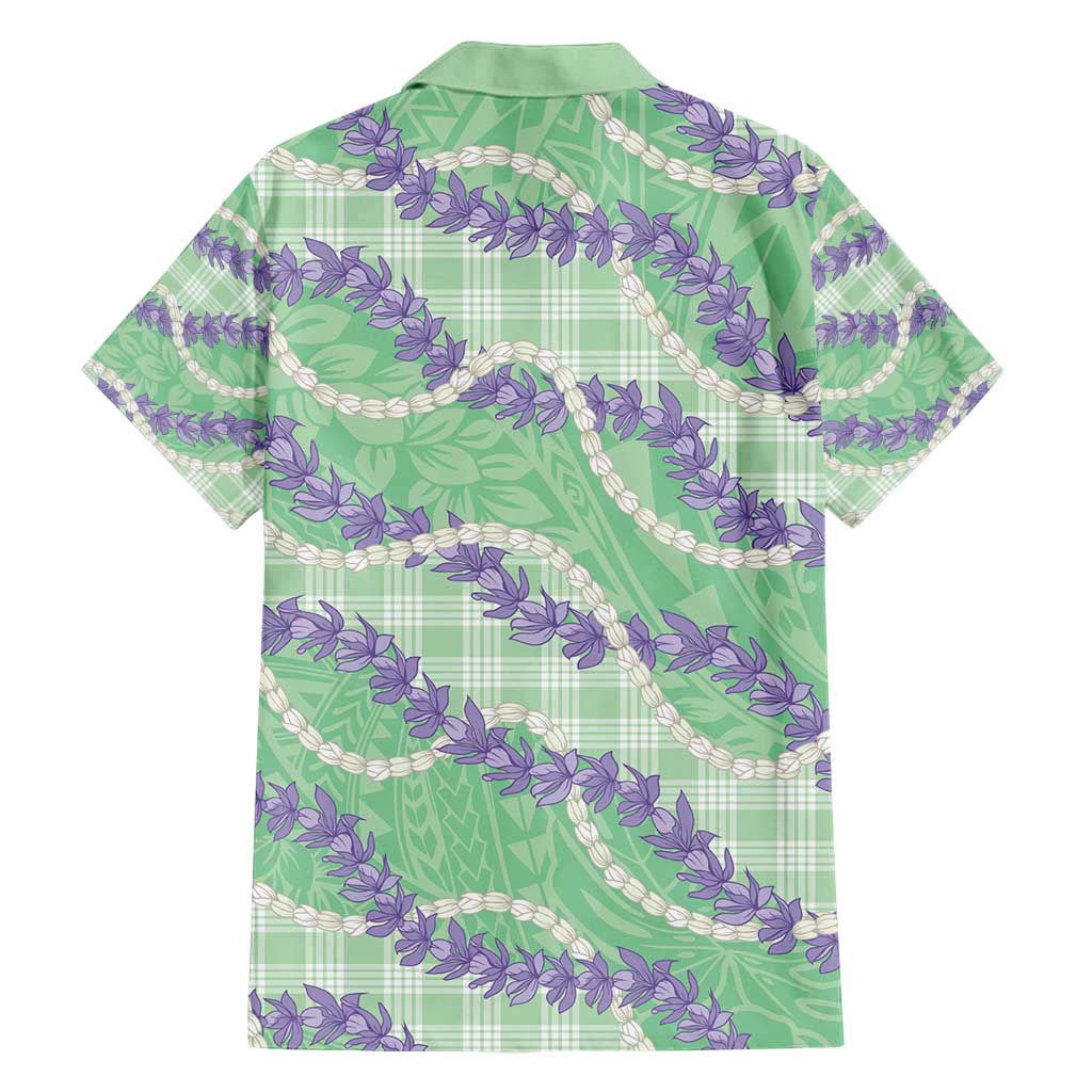 Pastel Green Hawaii Palaka Honohono Pikake Family Matching Off Shoulder Short Dress and Hawaiian Shirt Hawaiian Orchid Lei Polynesian Pattern - Polynesian Pride