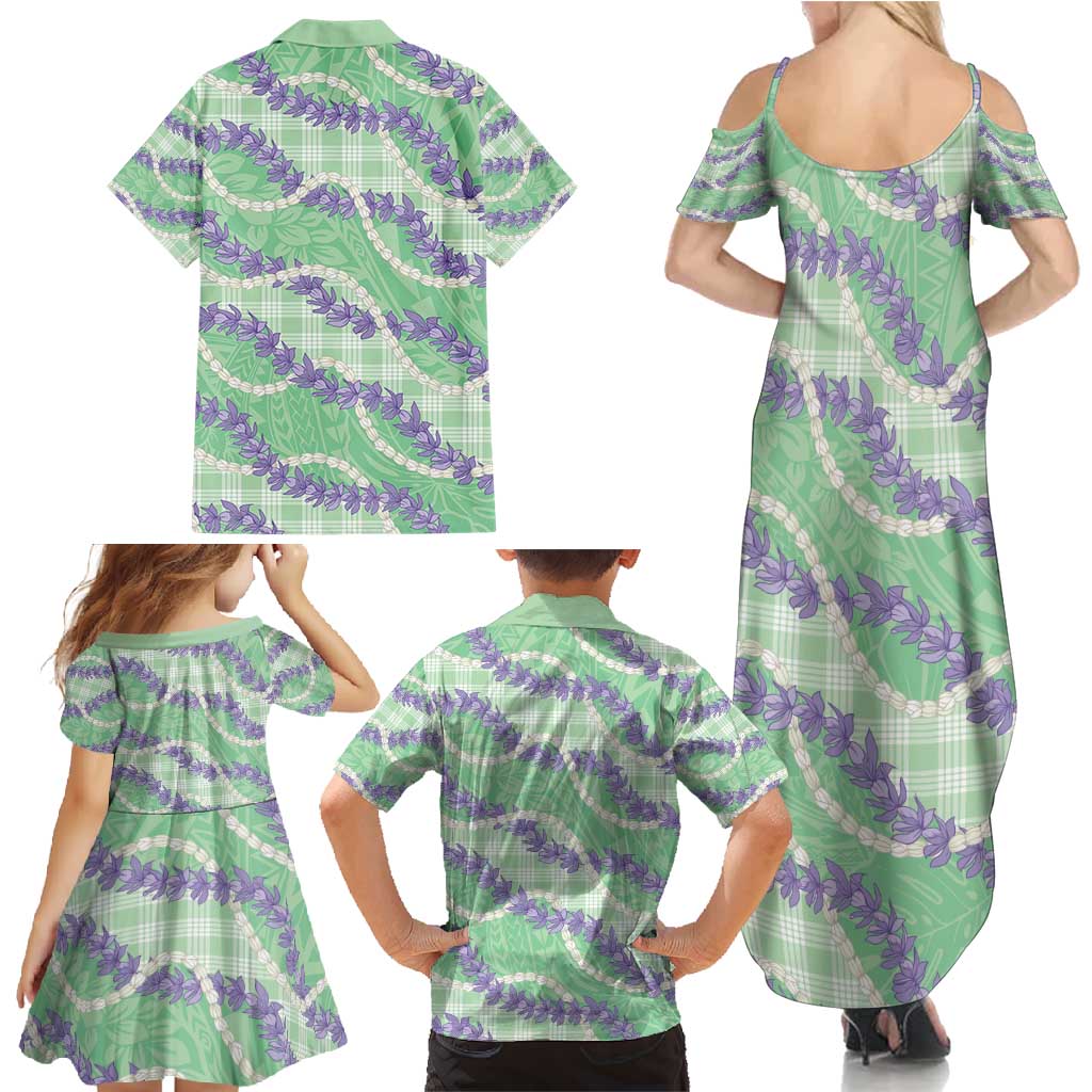 Pastel Green Hawaii Palaka Honohono Pikake Family Matching Summer Maxi Dress and Hawaiian Shirt Hawaiian Orchid Lei Polynesian Pattern - Polynesian Pride