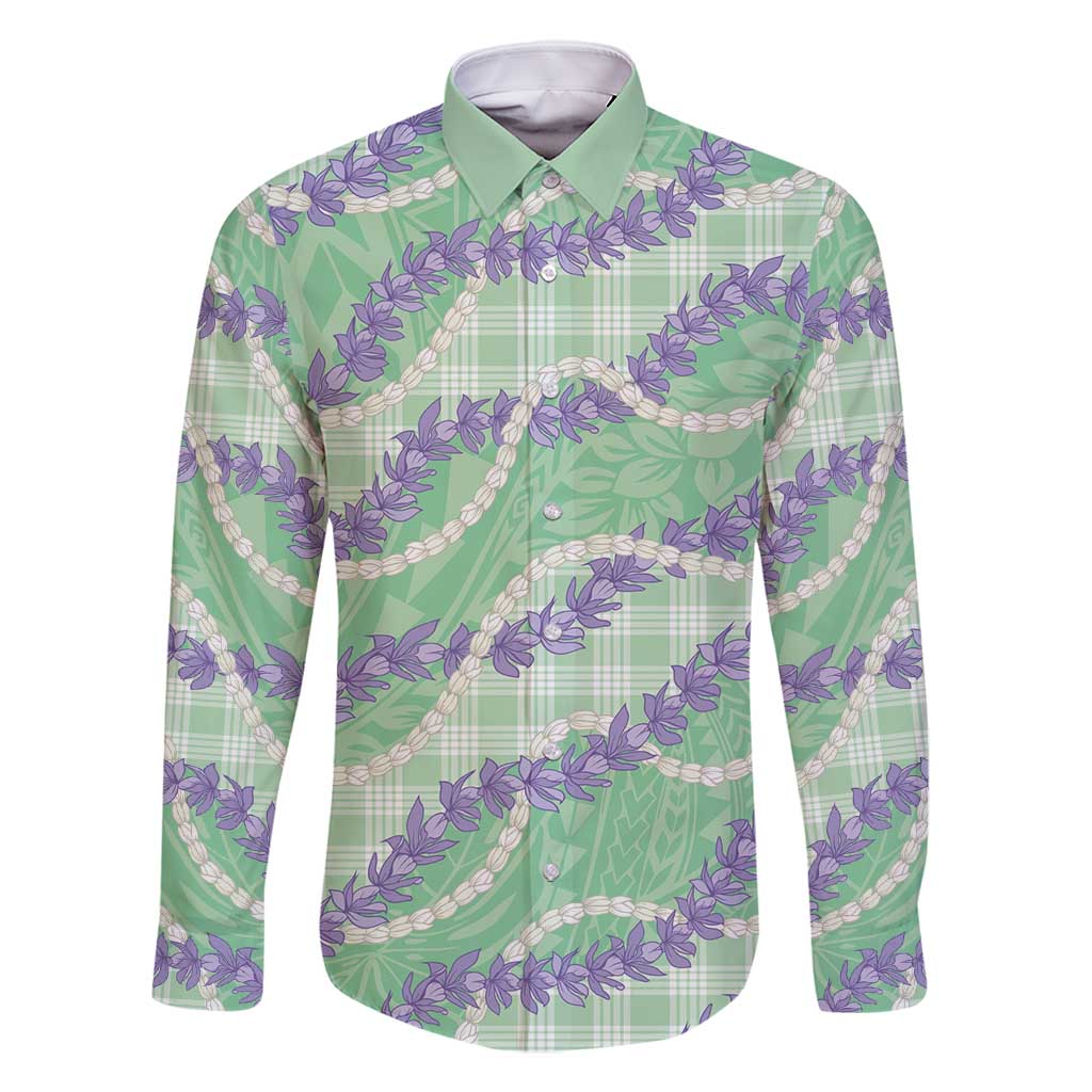 Pastel Green Hawaii Palaka Honohono Pikake Family Matching Summer Maxi Dress and Hawaiian Shirt Hawaiian Orchid Lei Polynesian Pattern - Polynesian Pride