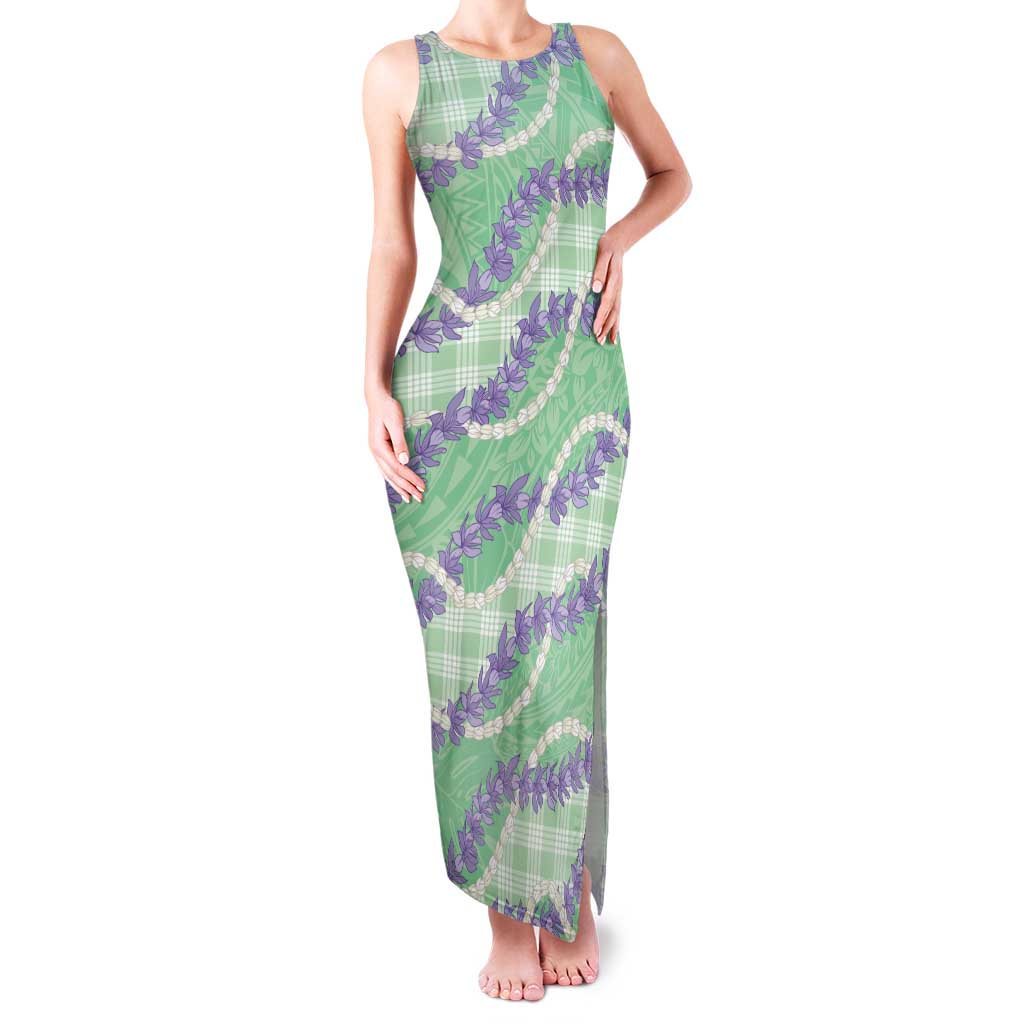 Pastel Green Hawaii Palaka Honohono Pikake Family Matching Tank Maxi Dress and Hawaiian Shirt Hawaiian Orchid Lei Polynesian Pattern - Polynesian Pride