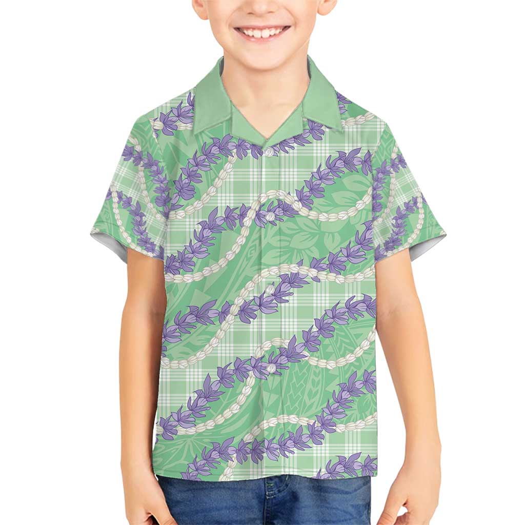 Pastel Green Hawaii Palaka Honohono Pikake Family Matching Tank Maxi Dress and Hawaiian Shirt Hawaiian Orchid Lei Polynesian Pattern - Polynesian Pride