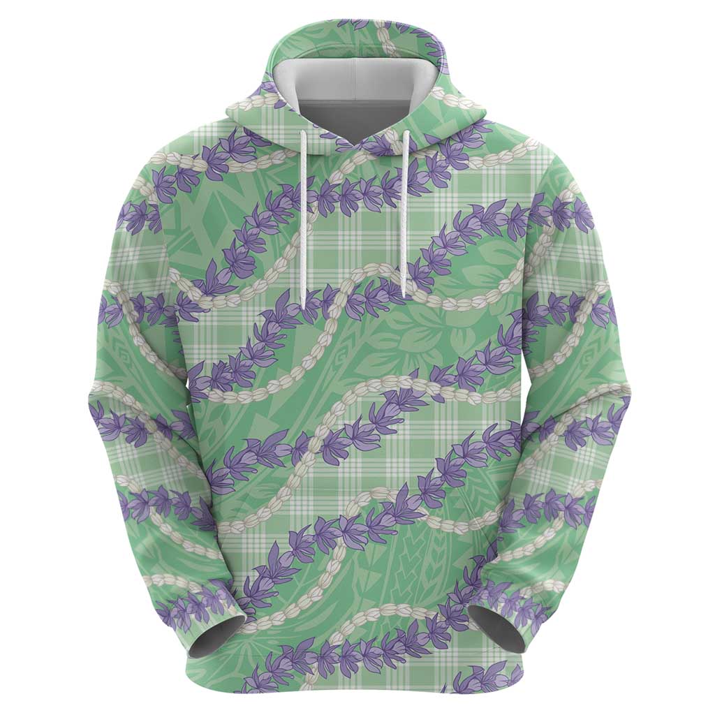 Pastel Green Hawaii Palaka Honohono Pikake Hoodie Hawaiian Orchid Lei Polynesian Pattern - Polynesian Pride