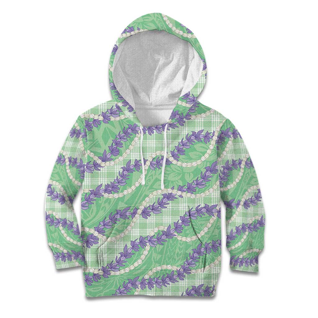 Pastel Green Hawaii Palaka Honohono Pikake Kid Hoodie Hawaiian Orchid Lei Polynesian Pattern - Polynesian Pride