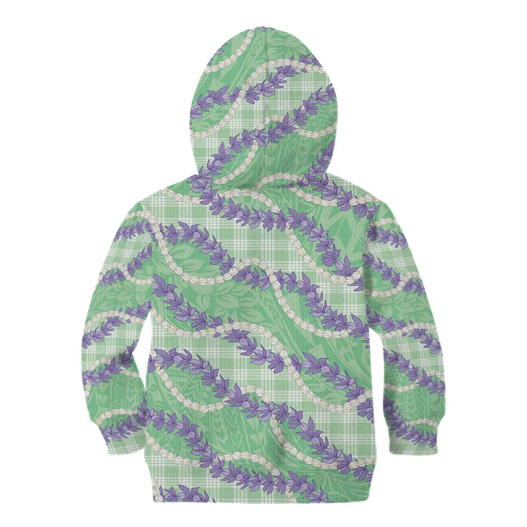 Pastel Green Hawaii Palaka Honohono Pikake Kid Hoodie Hawaiian Orchid Lei Polynesian Pattern - Polynesian Pride