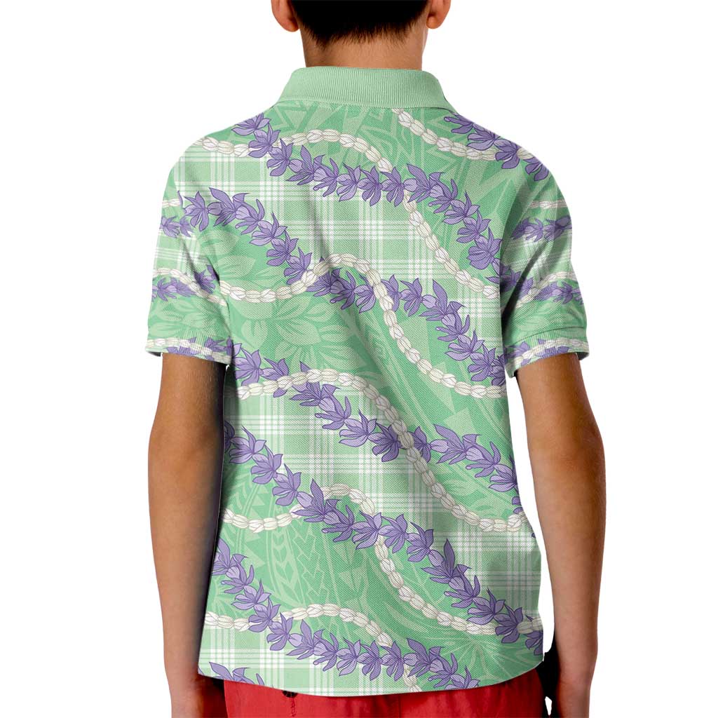 Pastel Green Hawaii Palaka Honohono Pikake Kid Polo Shirt Hawaiian Orchid Lei Polynesian Pattern - Polynesian Pride