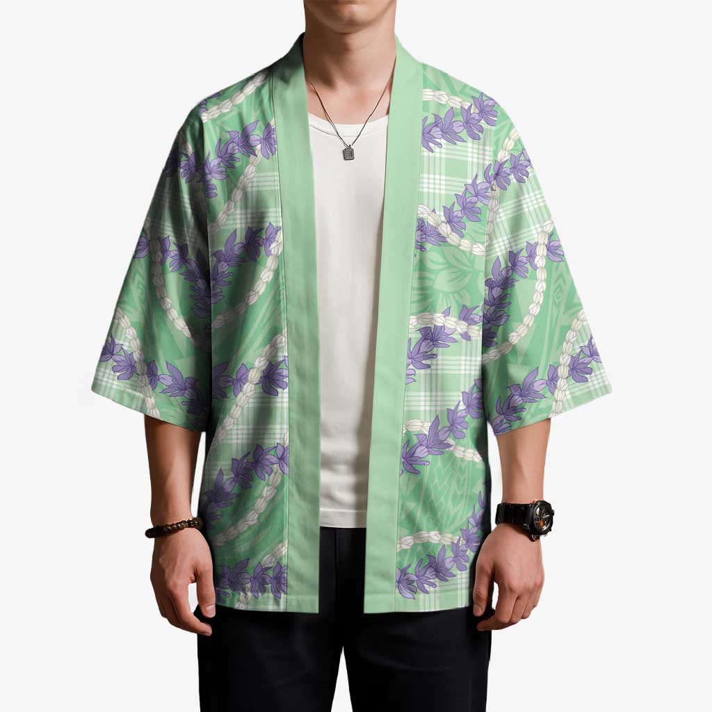Pastel Green Hawaii Palaka Honohono Pikake Kimono Hawaiian Orchid Lei Polynesian Pattern - Polynesian Pride