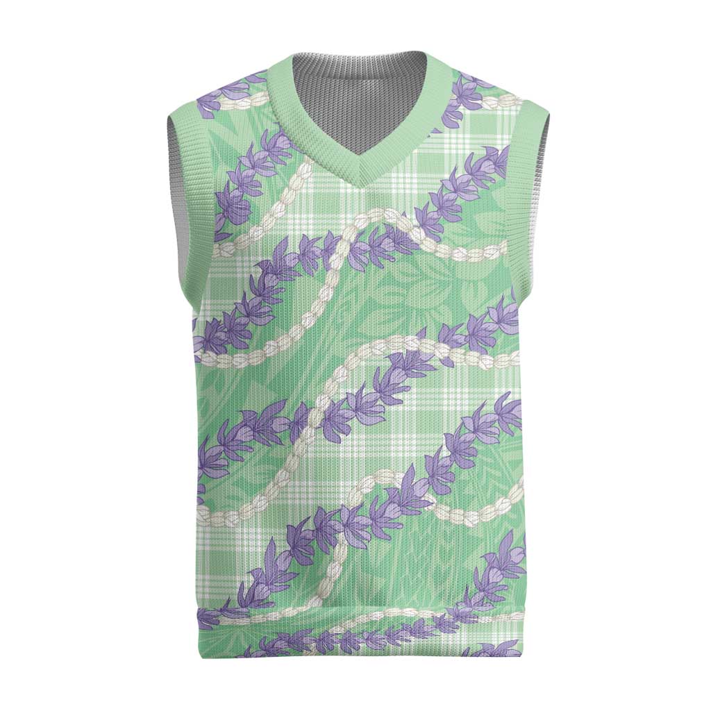 Pastel Green Hawaii Palaka Honohono Pikake Christmas Knitted V-Neck Vest Hawaiian Orchid Lei Polynesian Pattern - Polynesian Pride
