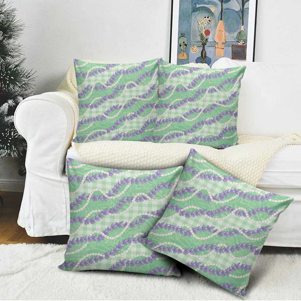 Pastel Green Hawaii Palaka Honohono Pikake Pillow Cover Hawaiian Orchid Lei Polynesian Pattern - Polynesian Pride