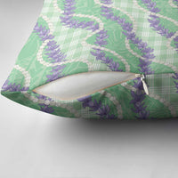 Pastel Green Hawaii Palaka Honohono Pikake Pillow Cover Hawaiian Orchid Lei Polynesian Pattern - Polynesian Pride