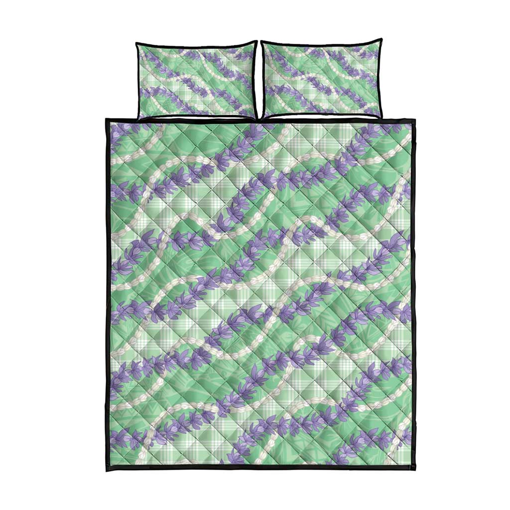 Pastel Green Hawaii Palaka Honohono Pikake Quilt Bed Set Hawaiian Orchid Lei Polynesian Pattern - Polynesian Pride