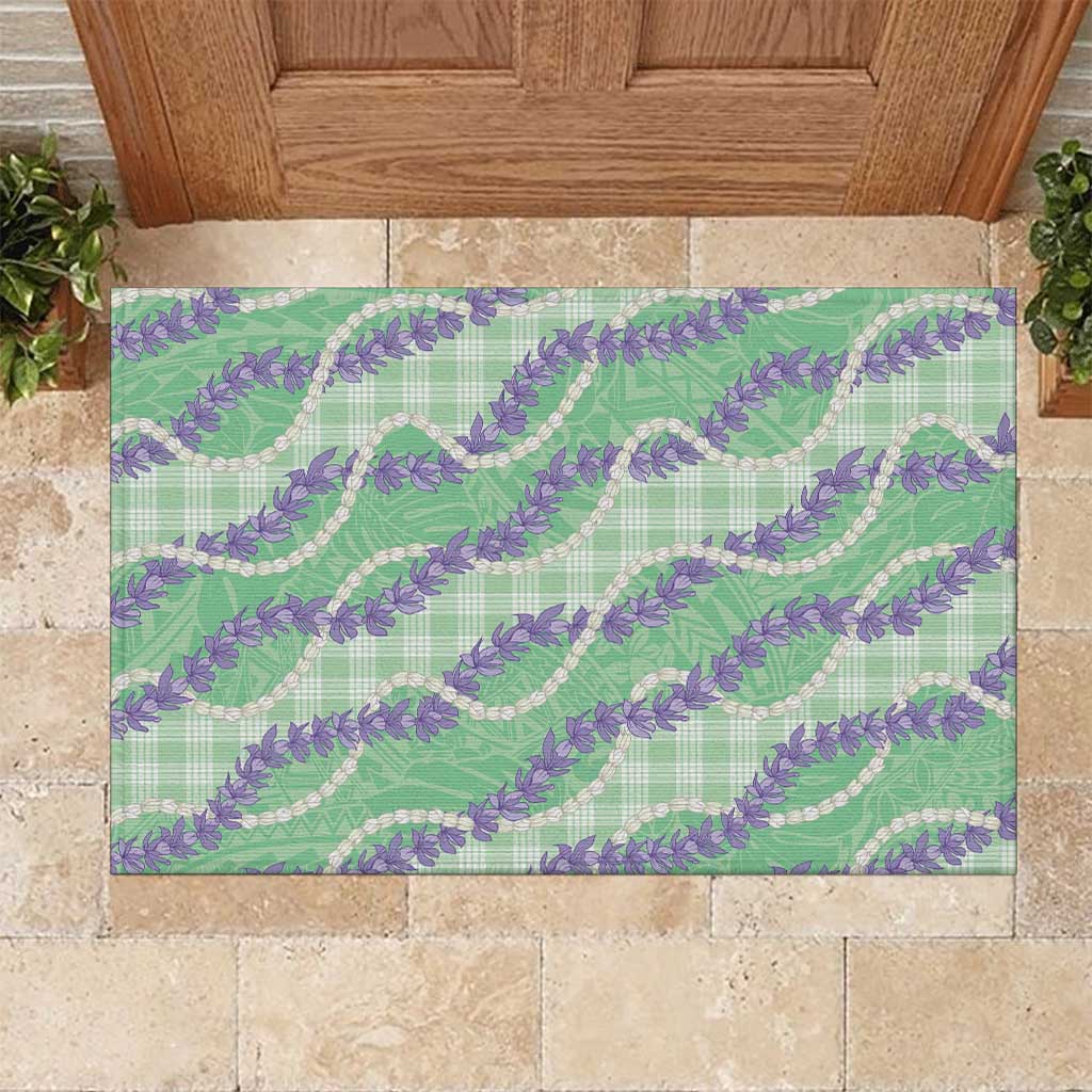 Pastel Green Hawaii Palaka Honohono Pikake Rubber Doormat Hawaiian Orchid Lei Polynesian Pattern - Polynesian Pride