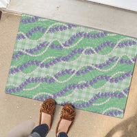 Pastel Green Hawaii Palaka Honohono Pikake Rubber Doormat Hawaiian Orchid Lei Polynesian Pattern - Polynesian Pride