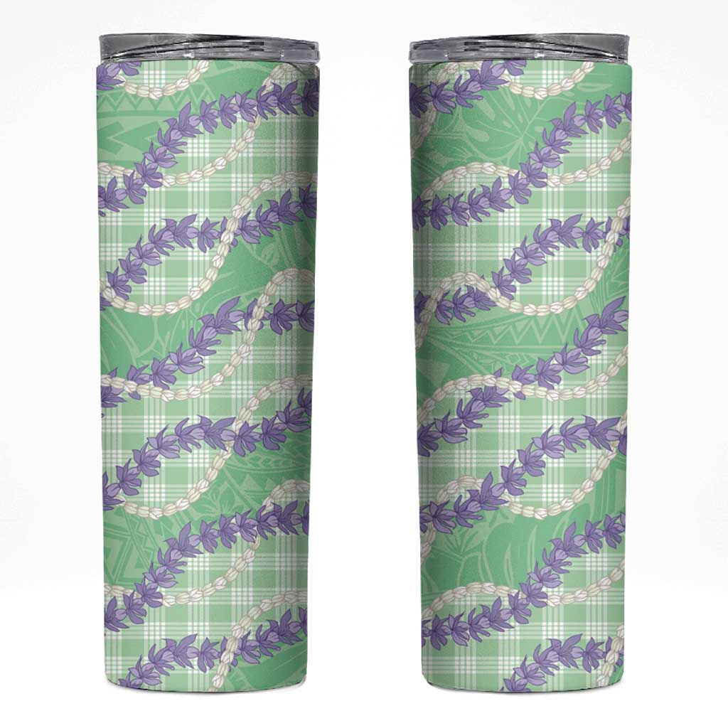 Pastel Green Hawaii Palaka Honohono Pikake Skinny Tumbler Hawaiian Orchid Lei Polynesian Pattern - Polynesian Pride