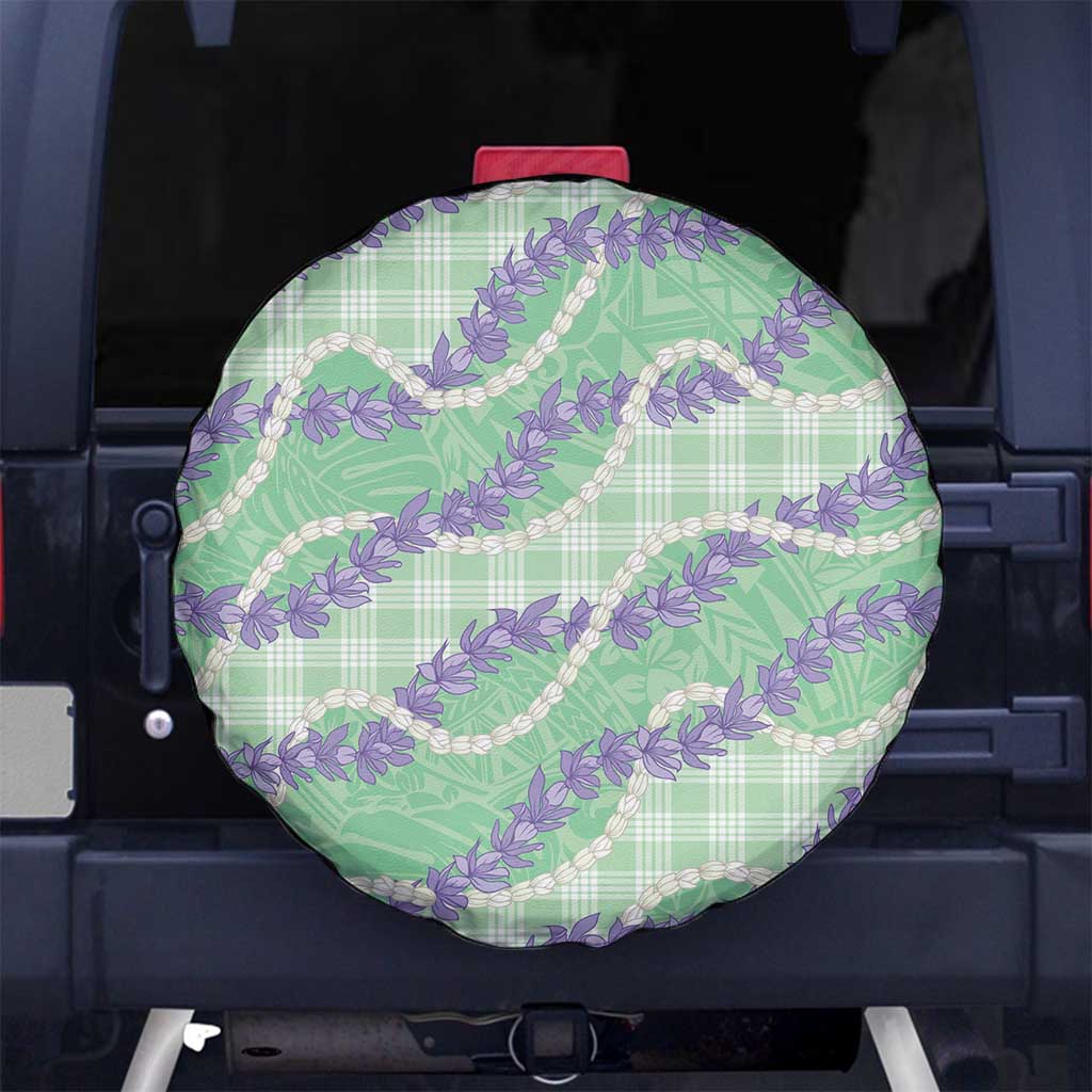 Pastel Green Hawaii Palaka Honohono Pikake Spare Tire Cover Hawaiian Orchid Lei Polynesian Pattern - Polynesian Pride