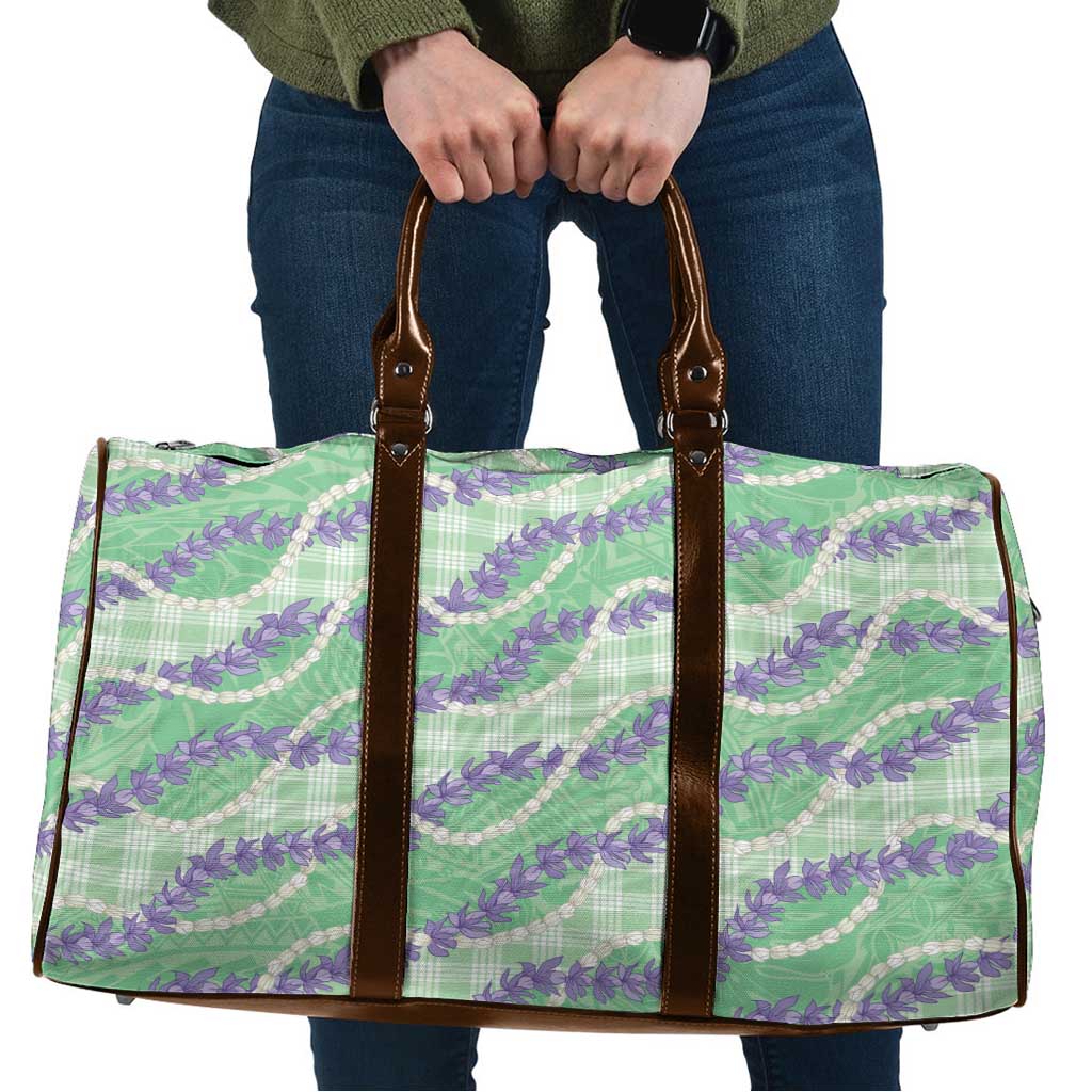 Pastel Green Hawaii Palaka Honohono Pikake Travel Bag Hawaiian Orchid Lei Polynesian Pattern - Polynesian Pride