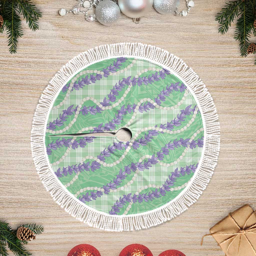 Pastel Green Hawaii Palaka Honohono Pikake Tree Skirt Hawaiian Orchid Lei Polynesian Pattern - Polynesian Pride