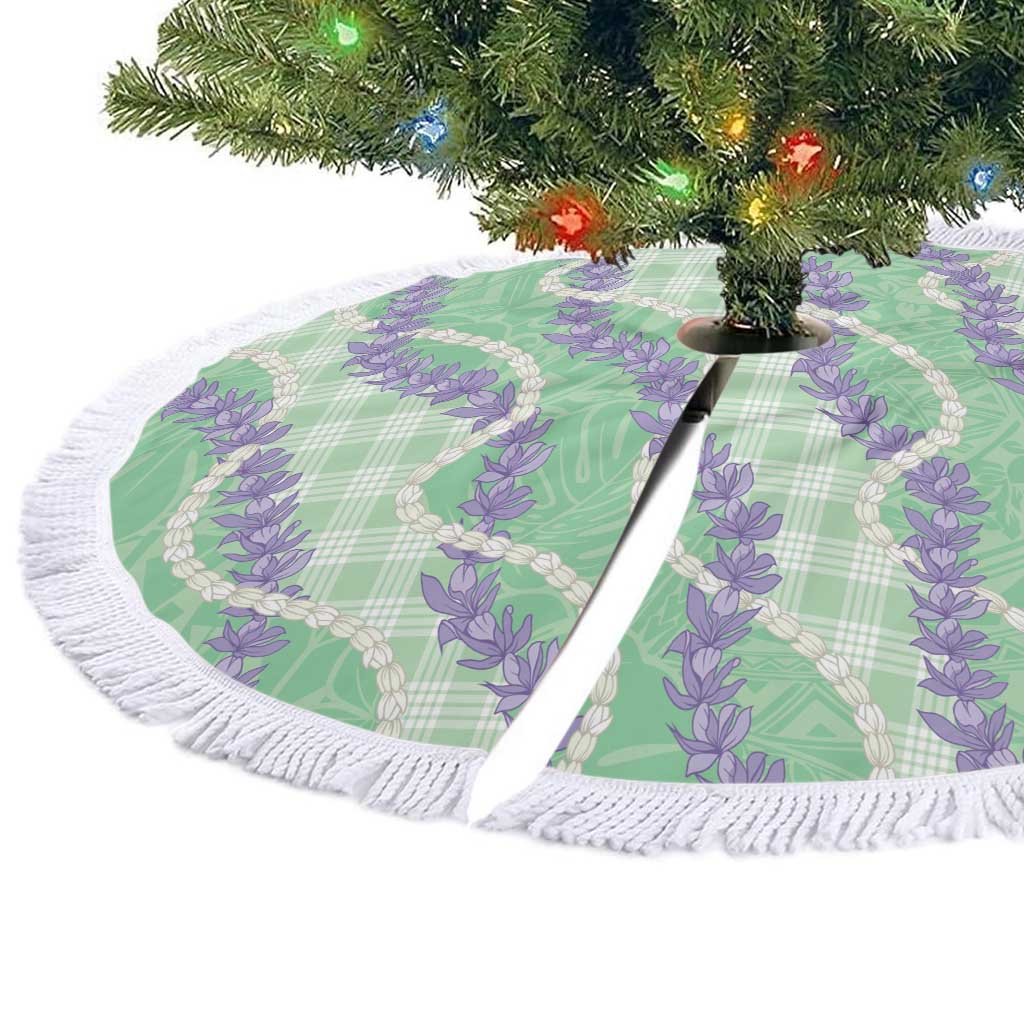 Pastel Green Hawaii Palaka Honohono Pikake Tree Skirt Hawaiian Orchid Lei Polynesian Pattern - Polynesian Pride