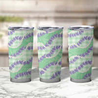 Pastel Green Hawaii Palaka Honohono Pikake Tumbler Cup Hawaiian Orchid Lei Polynesian Pattern - Polynesian Pride