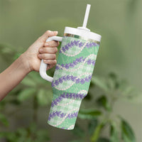 Pastel Green Hawaii Palaka Honohono Pikake Tumbler With Handle Hawaiian Orchid Lei Polynesian Pattern - Polynesian Pride