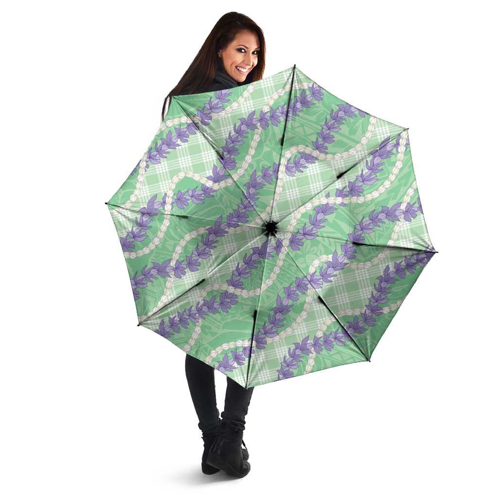 Pastel Green Hawaii Palaka Honohono Pikake Umbrella Hawaiian Orchid Lei Polynesian Pattern - Polynesian Pride