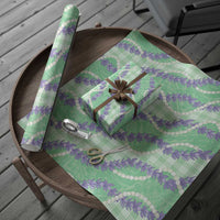 Pastel Green Hawaii Palaka Honohono Pikake Wrapping Paper Hawaiian Orchid Lei Polynesian Pattern - Polynesian Pride