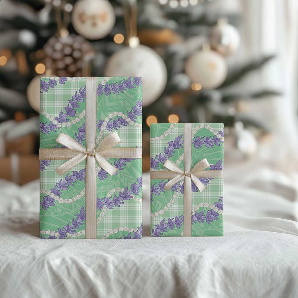 Pastel Green Hawaii Palaka Honohono Pikake Wrapping Paper Hawaiian Orchid Lei Polynesian Pattern - Polynesian Pride
