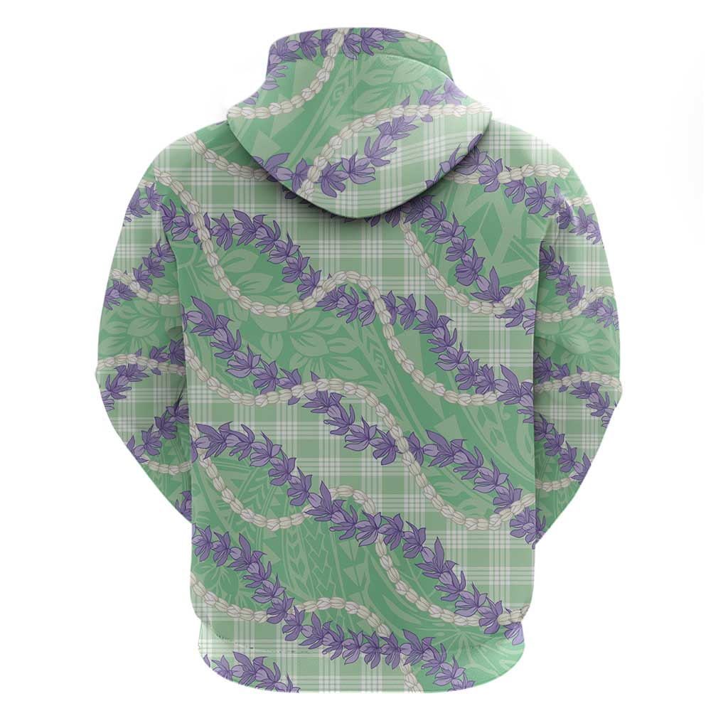 Pastel Green Hawaii Palaka Honohono Pikake Zip Hoodie Hawaiian Orchid Lei Polynesian Pattern - Polynesian Pride