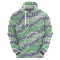 Pastel Green Hawaii Palaka Honohono Pikake Zip Hoodie Hawaiian Orchid Lei Polynesian Pattern - Polynesian Pride