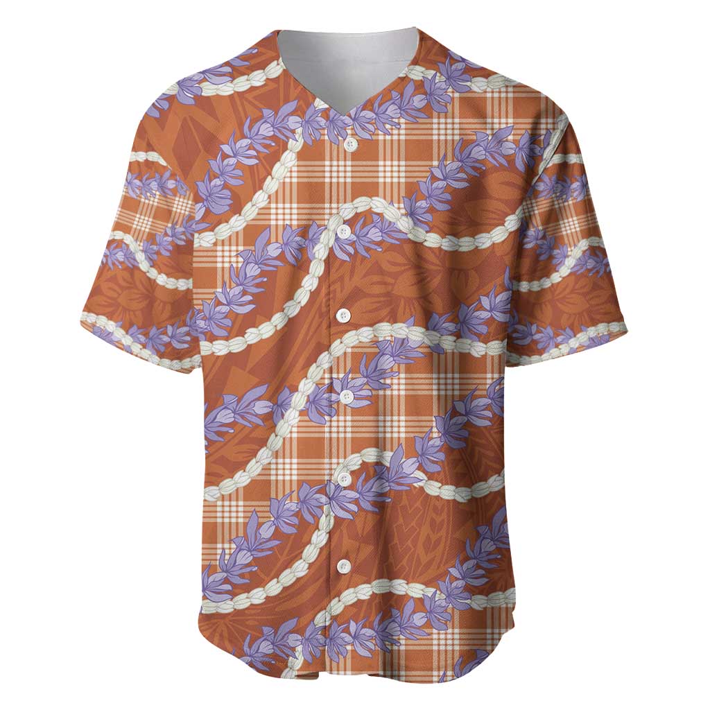 Orange Hawaii Palaka Honohono Pikake Baseball Jersey Hawaiian Orchid Lei Polynesian Pattern - Polynesian Pride