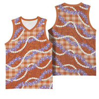 Orange Hawaii Palaka Honohono Pikake Basketball Jersey Hawaiian Orchid Lei Polynesian Pattern - Polynesian Pride