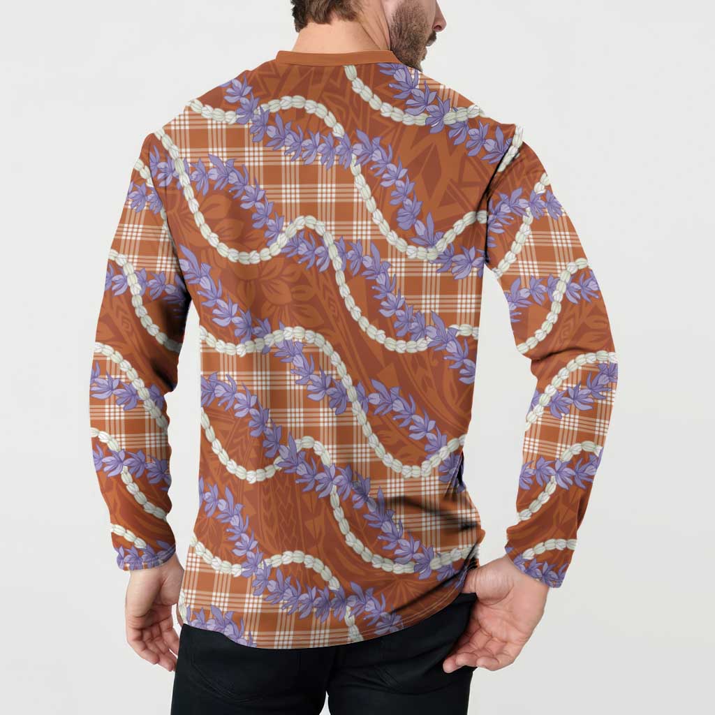 Orange Hawaii Palaka Honohono Pikake Button Sweatshirt Hawaiian Orchid Lei Polynesian Pattern - Polynesian Pride
