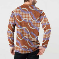 Orange Hawaii Palaka Honohono Pikake Button Sweatshirt Hawaiian Orchid Lei Polynesian Pattern - Polynesian Pride