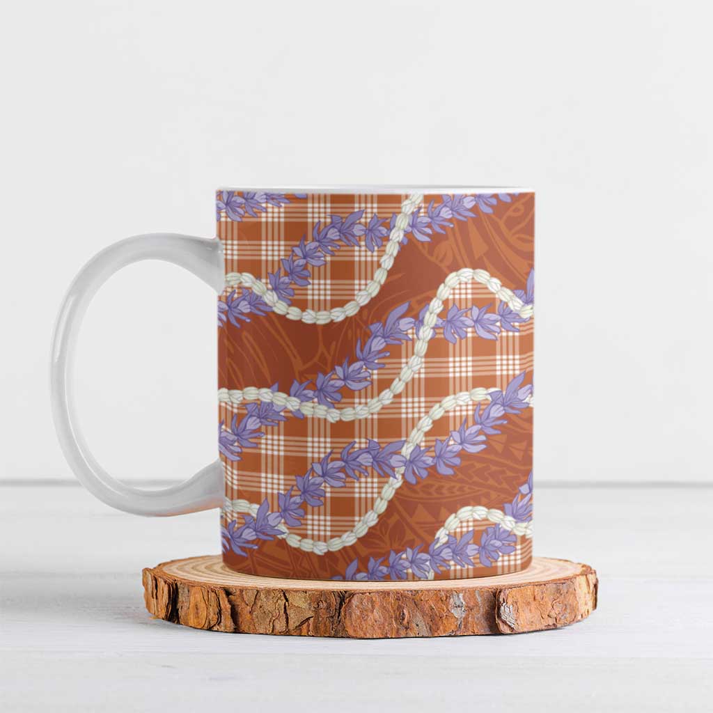 Orange Hawaii Palaka Honohono Pikake Ceramic Mug Hawaiian Orchid Lei Polynesian Pattern - Polynesian Pride