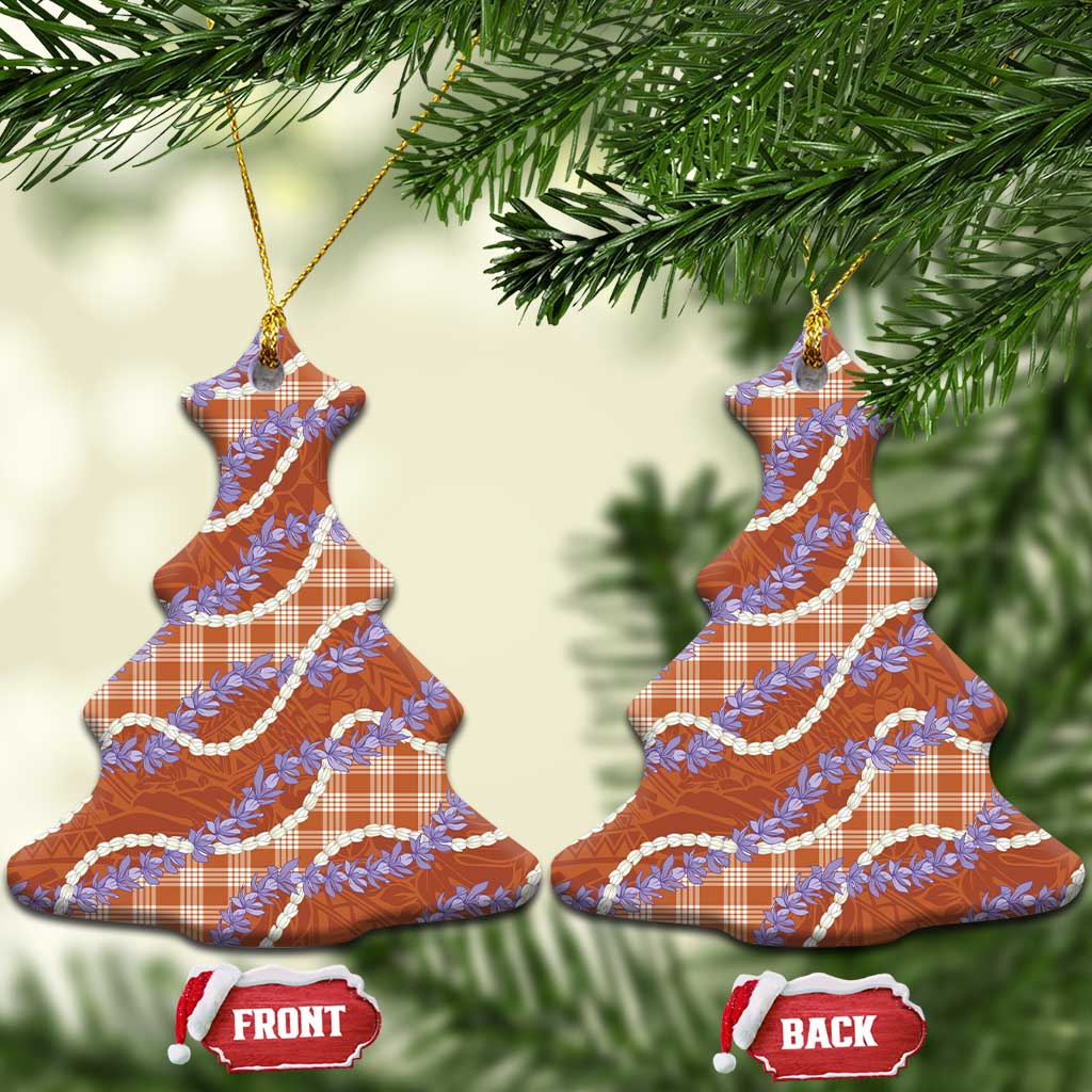 Orange Hawaii Palaka Honohono Pikake Ceramic Ornament Hawaiian Orchid Lei Polynesian Pattern - Polynesian Pride