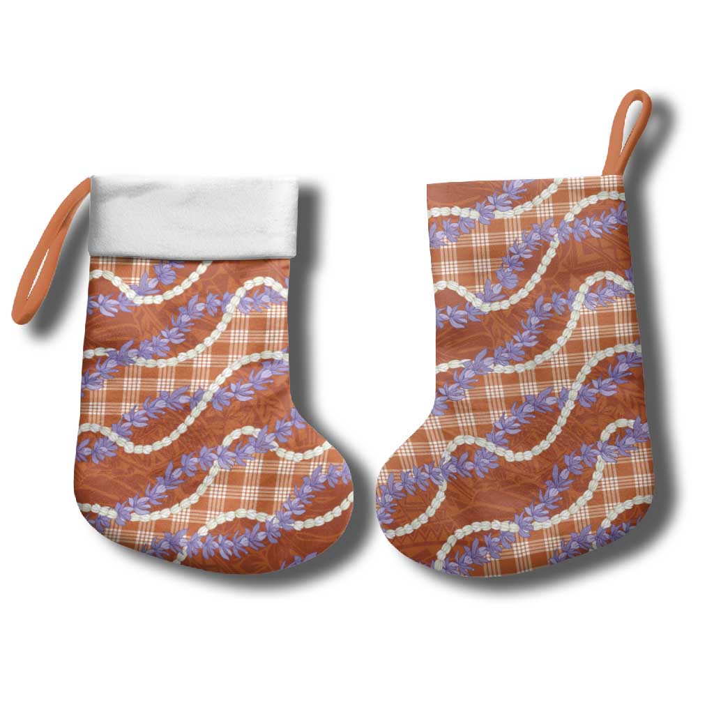 Orange Hawaii Palaka Honohono Pikake Christmas Stocking Hawaiian Orchid Lei Polynesian Pattern - Polynesian Pride