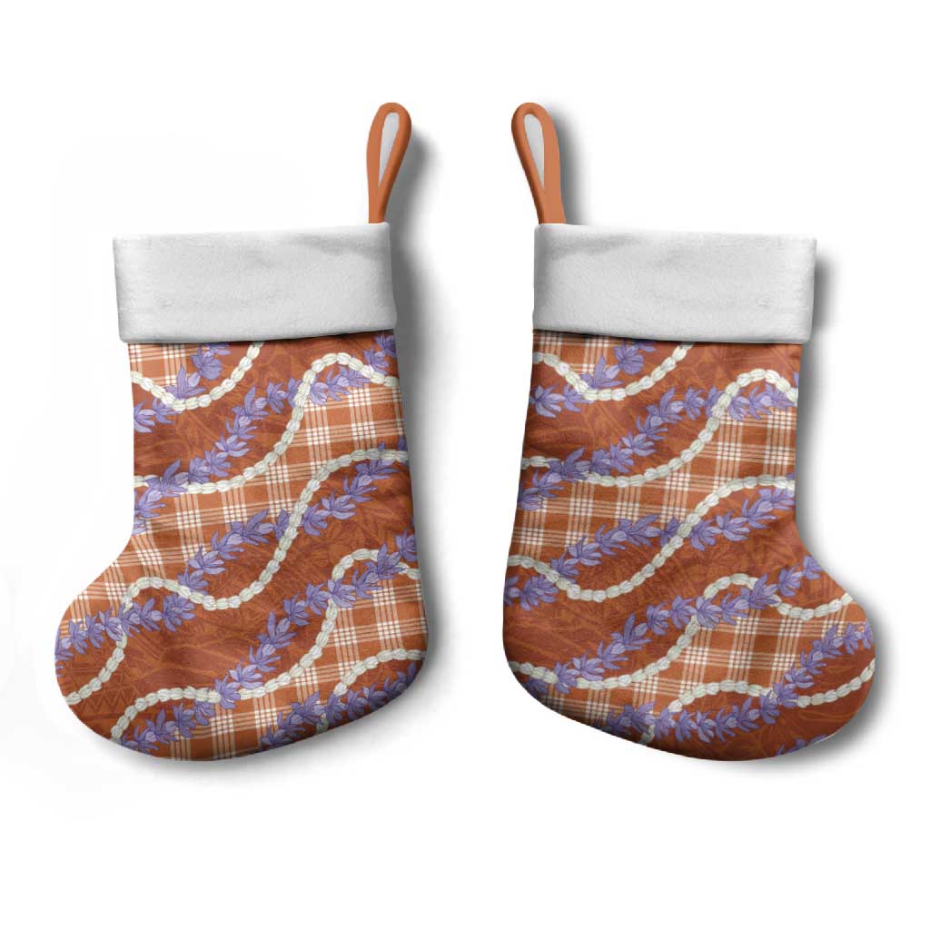 Orange Hawaii Palaka Honohono Pikake Christmas Stocking Hawaiian Orchid Lei Polynesian Pattern - Polynesian Pride