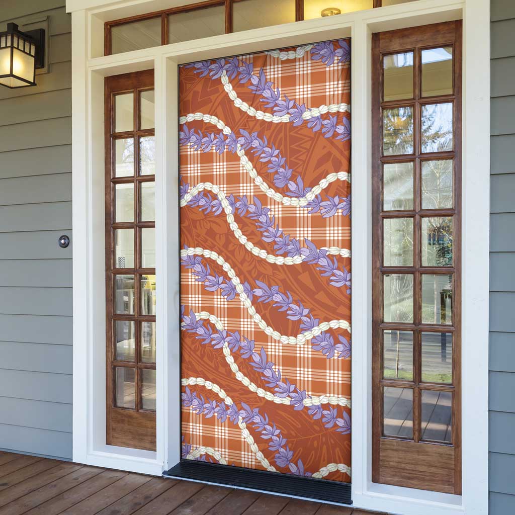 Orange Hawaii Palaka Honohono Pikake Door Cover Hawaiian Orchid Lei Polynesian Pattern - Polynesian Pride